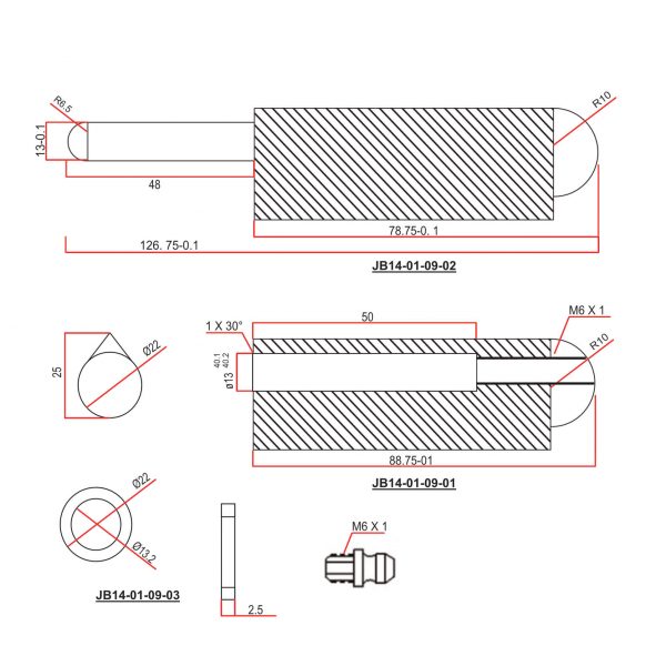 180mm x 22mm Grease function Bullet Hinge cad drawing