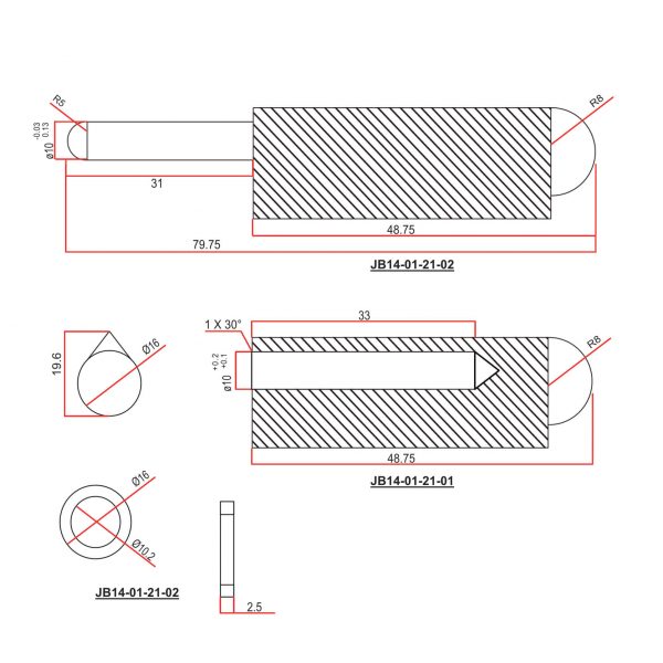 100mm Bullet Hinge cad drawing