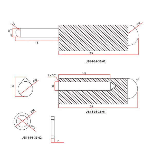 60mm Bullet Hinge cad drawing